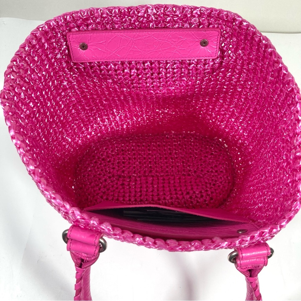 Balenciaga Small Le Cagole Nylon Raffia Tote Pink NWT Summer Resort Party - Picture 15 of 17